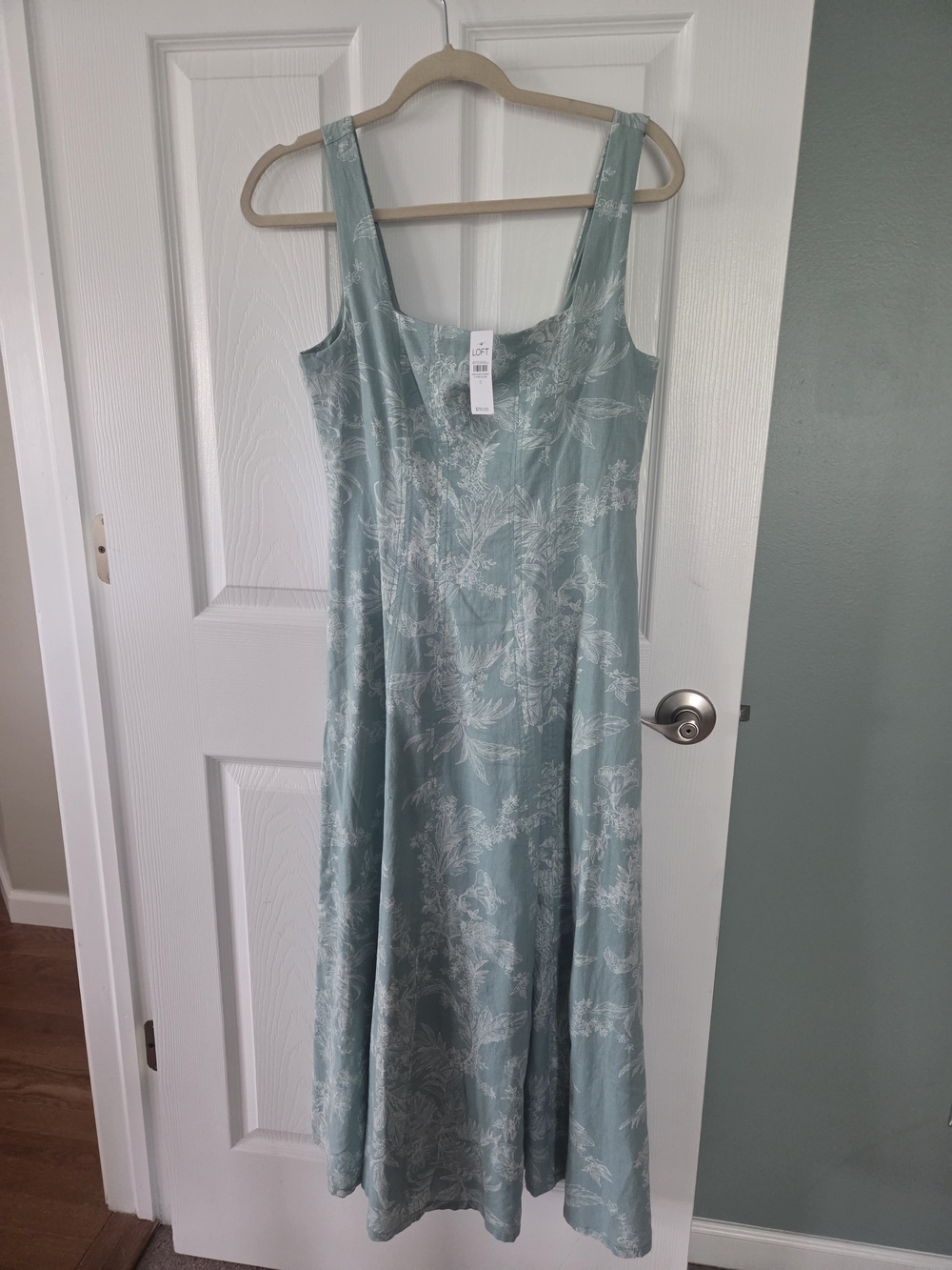 Loft Pale Aqua Floral Midi Dress